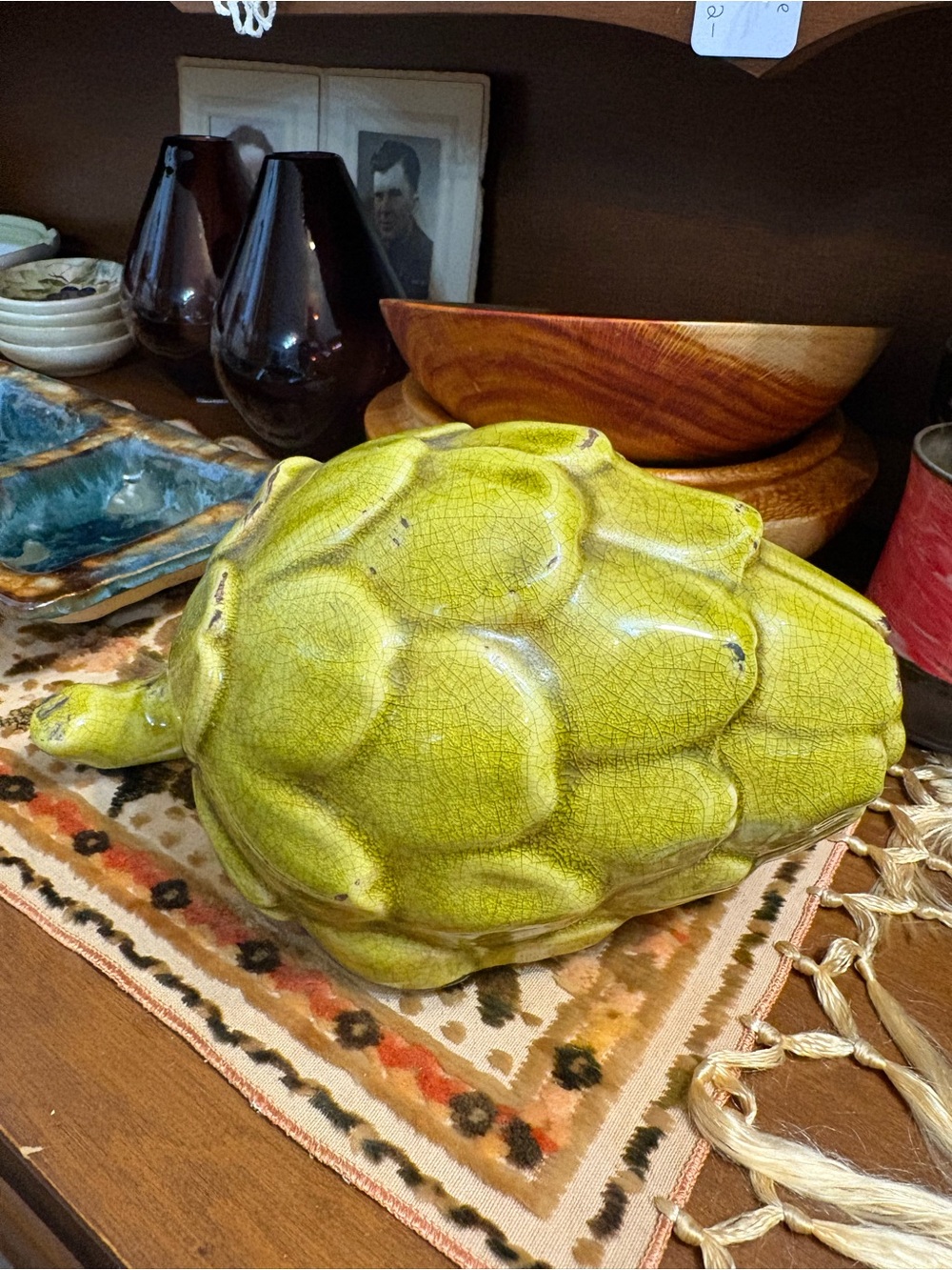 Rustic Vintage Decorative Ceramic Artichoke Sculpture With Crackle Finish